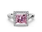 Halo Engagement Ring Setting for Fancy Pink Princess Cut Center with Twist Band and Prong Head in White Gold