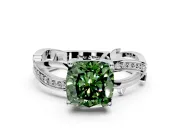 Solitaire Engagement Ring Setting for Fancy Green Cushion Cut Center with Pave and Plain Crossover Band and Prong Head in Sterling Silver
