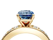 Solitaire Engagement Ring Setting for Fancy Blue Radiant Cut Center with Channel-Set Accents and Prong Head in Yellow Gold