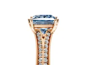 Solitaire Engagement Ring Setting for Fancy Blue Princess Cut Center with Pave Rail Split Shank and Prong Head in Rose Gold