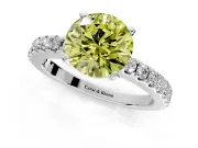 Solitaire Engagement Ring Setting for Fancy Yellow Round Cut Center with Single Row Accent Band and Prong Head in Sterling Silver