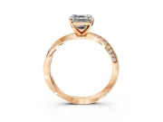 Side Accent Engagement Ring Setting for Asscher Cut Center with Accent Shoulders and Prong Head in Rose Gold