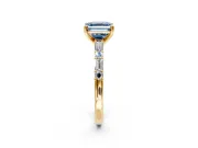Baguette Engagement Ring Setting for Fancy Blue Asscher Cut Center with Alternating Bar-Set Band and Prong Head in Yellow Gold