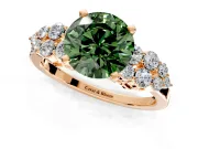 Cluster Engagement Ring Setting for Fancy Green Round Cut Center with 2-Row Shoulder Clusters and Prong Head in Rose Gold