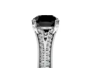 Solitaire Engagement Ring Setting for Fancy Black Cushion Cut Center with Pave Rail Split Shank and Prong Head in Platinum