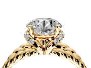 Halo Engagement Ring Setting for Round Cut Center with Rope Twist Split Shank and Prong Head in Yellow Gold
