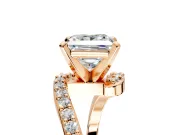 Solitaire Engagement Ring Setting for Princess Cut Center with Pave Bypass Swirl Band and Prong Head in Rose Gold