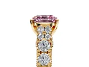Solitaire Engagement Ring Setting for Fancy Pink Asscher Cut Center with Pave Cathedral Shoulders and Prong Head in Yellow Gold