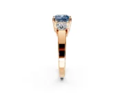 3 Stone Engagement Ring Setting for Fancy Blue Cushion Cut Center with Matching Side Accents and Prong Head in Rose Gold