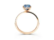 Solitaire Engagement Ring Setting for Fancy Blue Cushion Cut Center with Pave Accents and Prong Head in Rose Gold