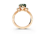 3 Stone Engagement Ring Setting for Fancy Green Heart-Shaped Center with Pave Twist Band and Prong Head in Rose Gold