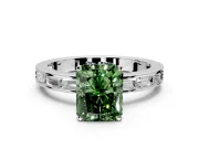 Solitaire Engagement Ring Setting for Fancy Green Radiant Cut Center with Channel Baguette Band and Prong Head in Sterling Silver