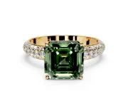 Solitaire Engagement Ring Setting for Fancy Green Asscher Cut Center with Domed Multi-Row Pave Band and Prong Head in Yellow Gold