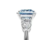 3 Stone Engagement Ring Setting for Fancy Blue Princess Cut Center with Large Pear-Shaped Accents and Prong Head in Platinum