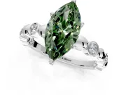 Solitaire Engagement Ring Setting for Fancy Green Marquise Center with Beaded Bezel Station Band and Prong Head in Platinum