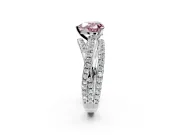 Solitaire Engagement Ring Setting for Fancy Pink Heart-Shaped Center with Woven 3-Strand Pave Band and Prong Head in White Gold