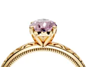 Solitaire Engagement Ring Setting for Fancy Pink Pear-Shaped Center with XO Engraved Band and Prong Head in Yellow Gold