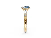 Bar-Set Engagement Ring Setting for Fancy Blue Oval Center with Tapered Baguette Accents and Prong Head in Yellow Gold