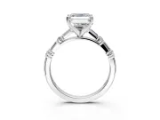 Baguette Engagement Ring Setting for Asscher Cut Center with Alternating Bar-Set Band and Prong Head in Platinum