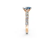 Shared-Prong Engagement Ring Setting for Fancy Blue Oval Center with Graduated Accents and Prong Head in Rose Gold