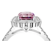 Milgrain Floral Halo Engagement Ring Setting for Fancy Pink Radiant Cut Center with Pave Band and Prong Head in Platinum