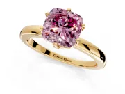 Solitaire Engagement Ring Setting for Fancy Pink Cushion Cut Center with Plain Band and Tulip Prong Head in Yellow Gold