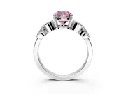 Leaf Engagement Ring Setting for Fancy Pink Cushion Cut Center with Milgrain Accent Band and Prong Head in Sterling Silver