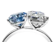 Fancy Blue Cushion Cut and Emerald Cut Lab-Grown Diamond Toi et Moi Engagement Ring with Prong-Set Stones in Sterling Silver