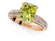 Solitaire Engagement Ring Setting for Fancy Yellow Radiant Cut Center with Multi-Row Pave Accents and Basket Head in Rose Gold