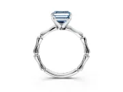 Solitaire Engagement Ring Setting for Fancy Blue Asscher Cut Center with Bamboo Band and Prong Head in White Gold