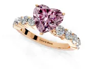 Shared-Prong Engagement Ring Setting for Fancy Pink Heart-Shaped Center with Graduated Accents and Prong Head in Rose Gold