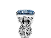 Leaf Engagement Ring Setting for Fancy Blue Radiant Cut Center with Milgrain Accent Band and Prong Head in Platinum