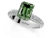 Solitaire Engagement Ring Setting for Fancy Green Emerald Cut Center with Domed Multi-Row Pave Band and Prong Head in Sterling Silver