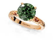 Solitaire Engagement Ring Setting for Fancy Green Round Cut Center with XO Engraved Band and Prong Head in Rose Gold