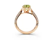 Solitaire Engagement Ring Setting for Fancy Yellow Round Cut Center with Multi-Row Accents and Prong Head in Rose Gold