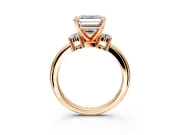 3 Stone Engagement Ring Setting for Asscher Cut Center with Wide Plain Band and Prong Head in Rose Gold