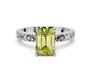 Solitaire Engagement Ring Setting for Fancy Yellow Emerald Cut Center with XO Engraved Band and Prong Head in Sterling Silver