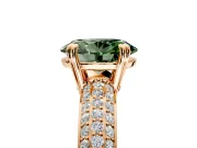 Solitaire Engagement Ring Setting for Fancy Green Oval Center with Multi-Row Pave Accents and Basket Head in Rose Gold