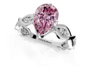 Solitaire Engagement Ring Setting for Fancy Pink Pear-Shaped Center with Accented Twist Band and Leaf Prong Head in White Gold
