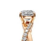 Crossover Engagement Ring Setting for Cushion Cut Center with Pave and Plain Strands and Prong Head in Rose Gold