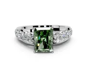 Solitaire Engagement Ring Setting for Fancy Green Radiant Cut Center with Graduated Shared Prongs and Prong Head in Sterling Silver