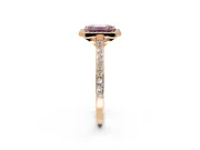 Halo Engagement Ring Setting for Fancy Pink Emerald Cut Center with Pave Accents, Heart Basket and Prong Head in Rose Gold