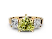 3 Stone Engagement Ring Setting for Fancy Yellow Heart-Shaped Center with Matching Side Accents and Prong Head in Yellow Gold