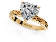 Solitaire Engagement Ring Setting for Heart-Shaped Center with Scrollwork Band and Prong Head in Yellow Gold