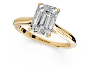Solitaire Engagement Ring Setting for Emerald Cut Center with Narrow Cathedral Band and Prong Head in Yellow Gold
