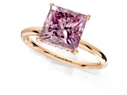 Solitaire Engagement Ring Setting for Fancy Pink Princess Cut Center with Plain Band, Open Basket and Prong Head in Rose Gold