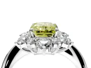Small-Accent Cluster Halo Engagement Ring Setting for Fancy Yellow Radiant Cut Center with Plain Band and Prong Head in Sterling Silver