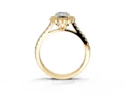 Milgrain Floral Halo Engagement Ring Setting for Emerald Cut Center with Pave Band and Prong Head in Yellow Gold