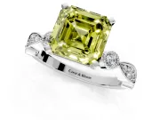 Solitaire Engagement Ring Setting for Fancy Yellow Asscher Cut Center with Milgrain Bezel Accents and Prong Head in Platinum