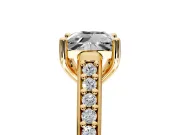 Solitaire Engagement Ring Setting for Princess Cut Center with Pave Cathedral Band and Prong Head in Yellow Gold